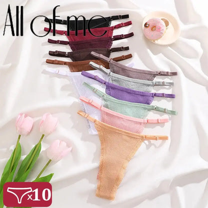 Lot de 10 strings sexy en coton pour femme avec dentelle