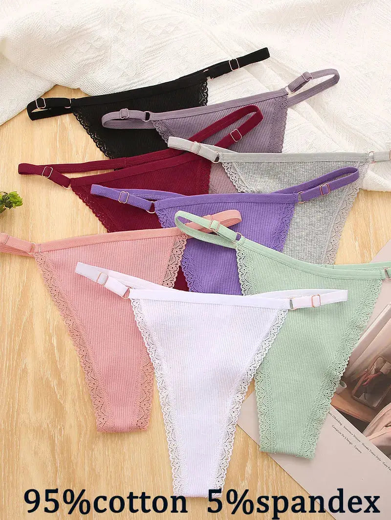 Lot de 10 strings sexy en coton pour femme avec dentelle