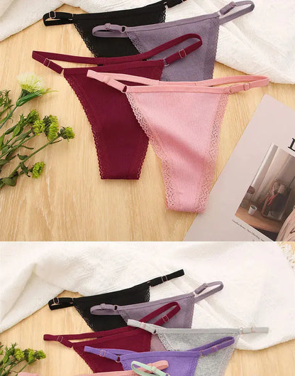 Lot de 10 strings sexy en coton pour femme avec dentelle