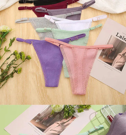 Lot de 10 strings sexy en coton pour femme avec dentelle