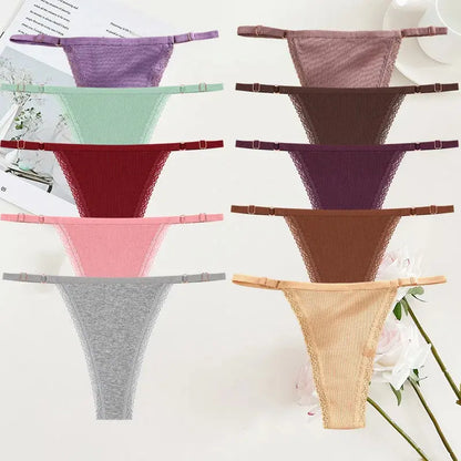 Lot de 10 strings sexy en coton pour femme avec dentelle