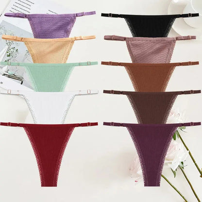 Lot de 10 strings sexy en coton pour femme avec dentelle