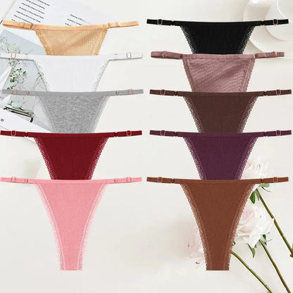 Lot de 10 strings sexy en coton pour femme avec dentelle