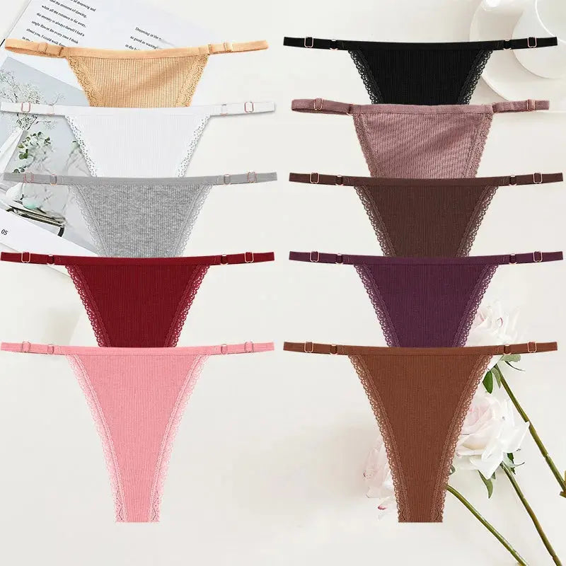 Lot de 10 strings sexy en coton pour femme avec dentelle