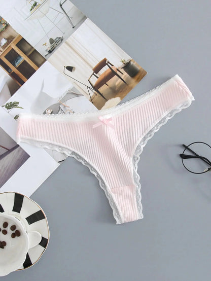 Lot de 5 string en coton pour femmes couleur unie taille basse
