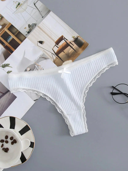 Lot de 5 string en coton pour femmes couleur unie taille basse