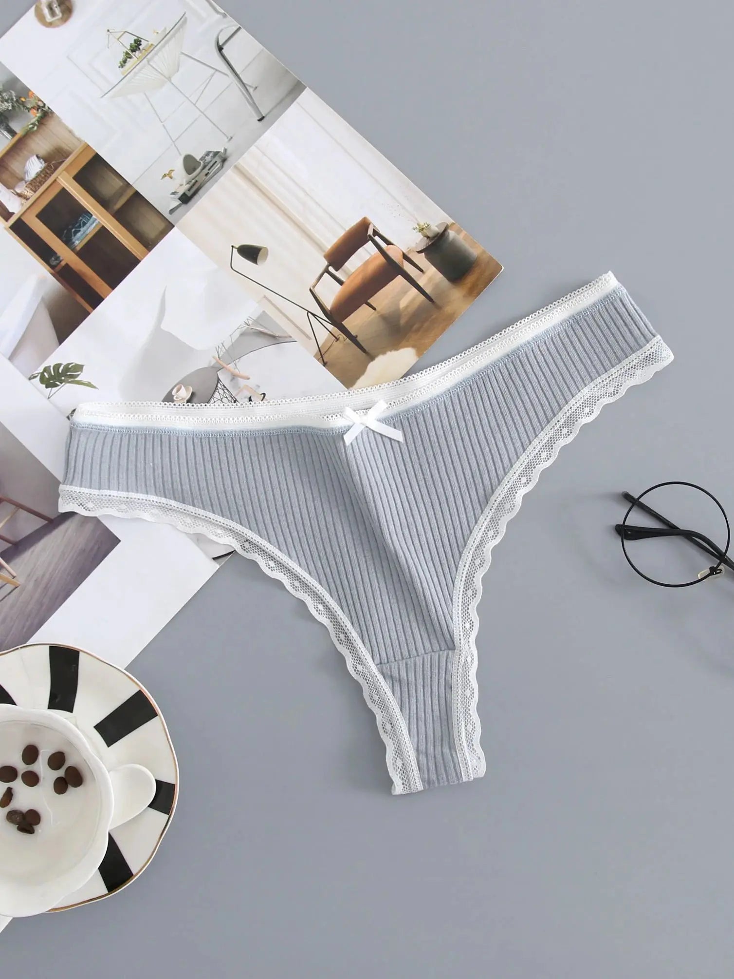 Lot de 5 string en coton pour femmes couleur unie taille basse