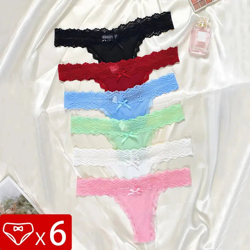 Lot de 6 culottes florales en dentelle pour femmes taille basse
