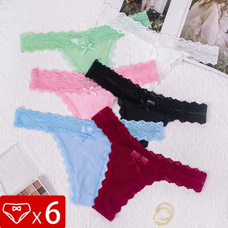Lot de 6 culottes florales en dentelle pour femmes taille basse