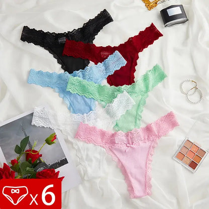 Lot de 6 culottes florales en dentelle pour femmes taille basse
