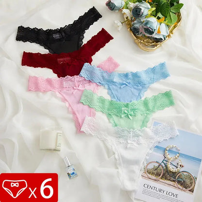 Lot de 6 culottes florales en dentelle pour femmes taille basse