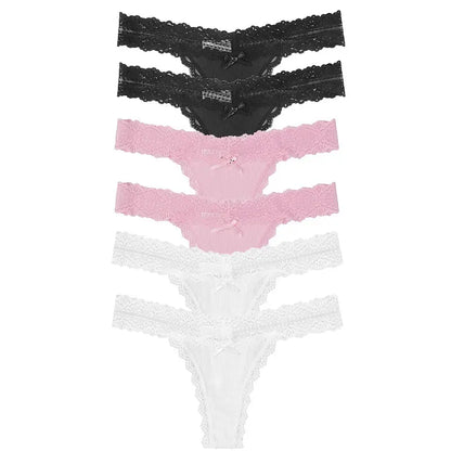 Lot de 6 culottes florales en dentelle pour femmes taille basse