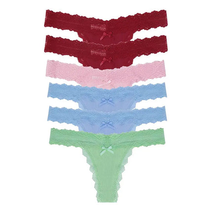 Lot de 6 culottes florales en dentelle pour femmes taille basse