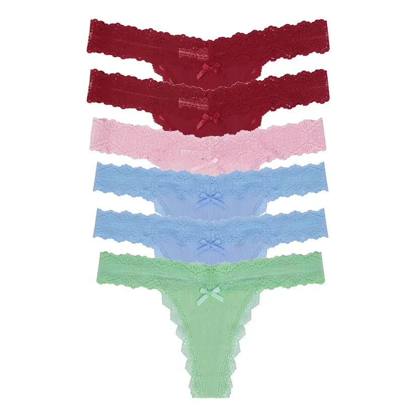 Lot de 6 culottes florales en dentelle pour femmes taille basse