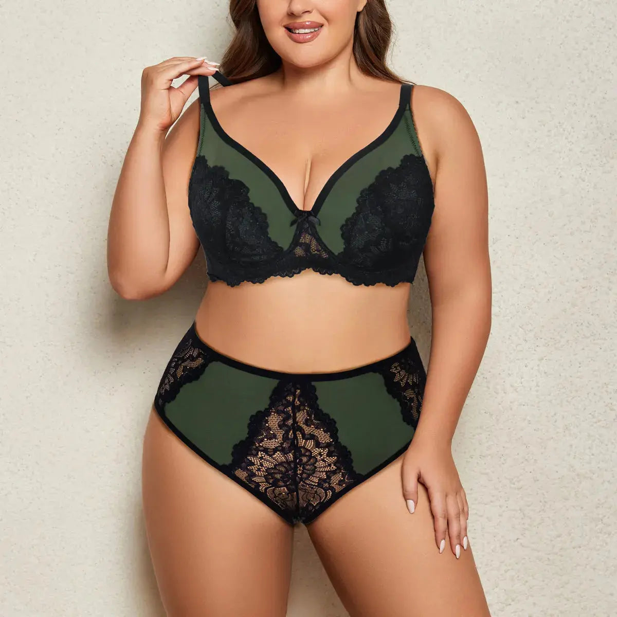 Ensemble soutien-gorge et culotte en dentelle fines couleur contrastée