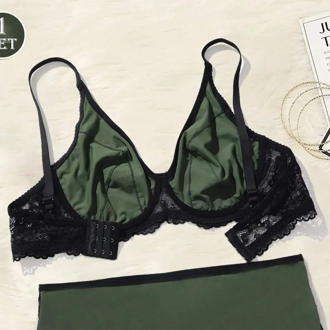 Ensemble soutien-gorge et culotte en dentelle fines couleur contrastée
