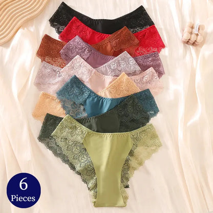 Lot de 6 slips en dentelles sexy pour femme repirante