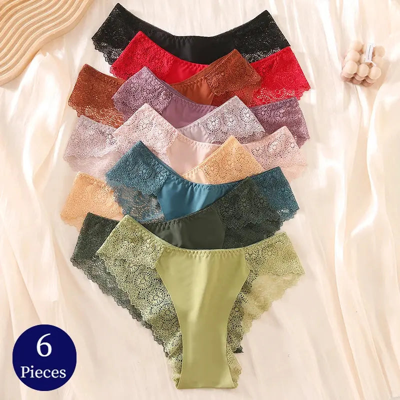 Lot de 6 slips en dentelles sexy pour femme repirante