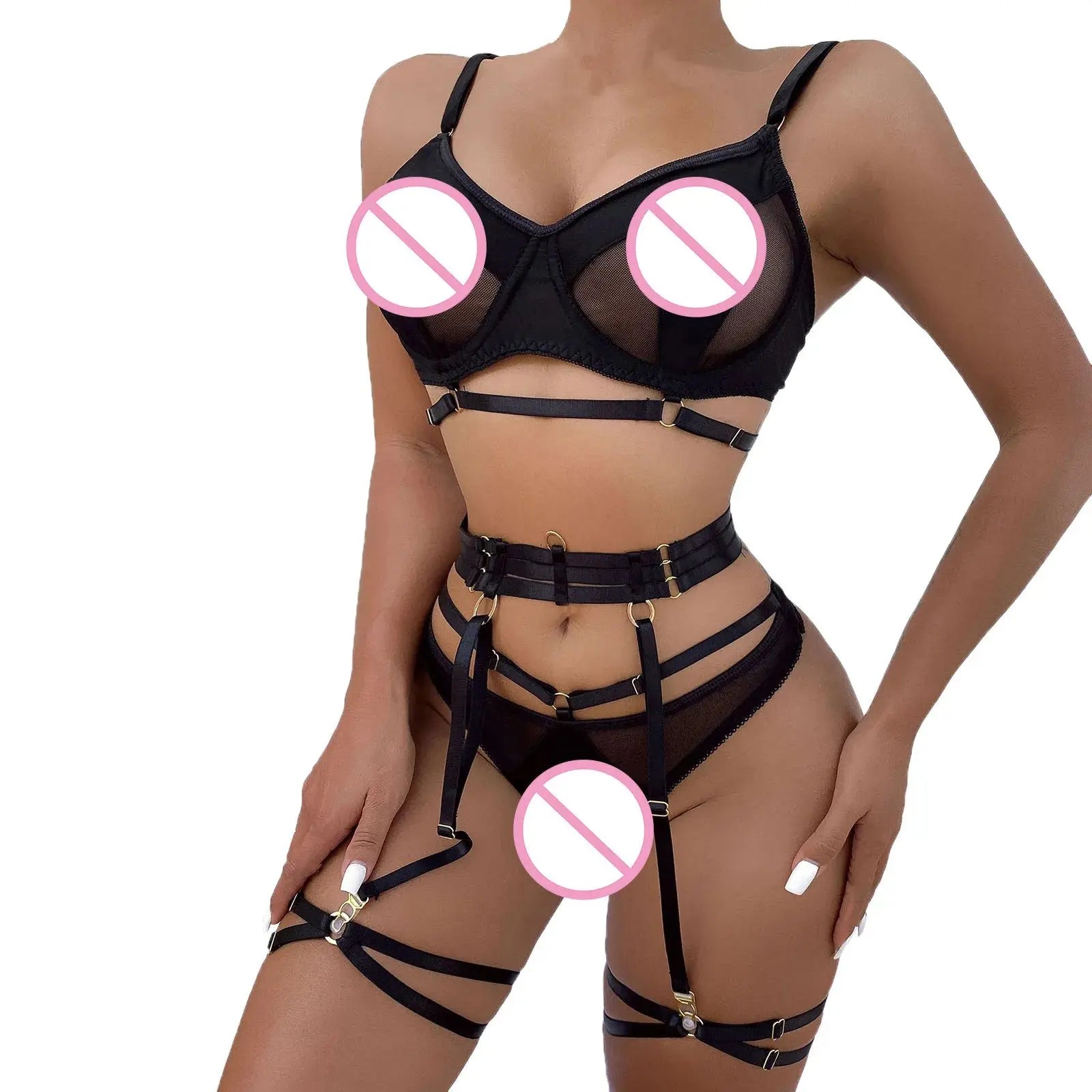Ensemble Lingerie Sexy femme dentelle noire trois pieces