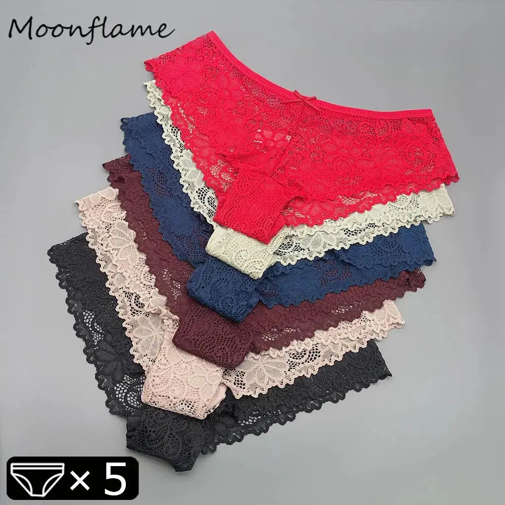 Moonflame 5 PCS Women Briefs Sexy Full Lace Panties Hollow Out Low-waist Female Shorts Soft Solid Color Breathable Underwear Boutique de Lingeries et Accessoires Annie