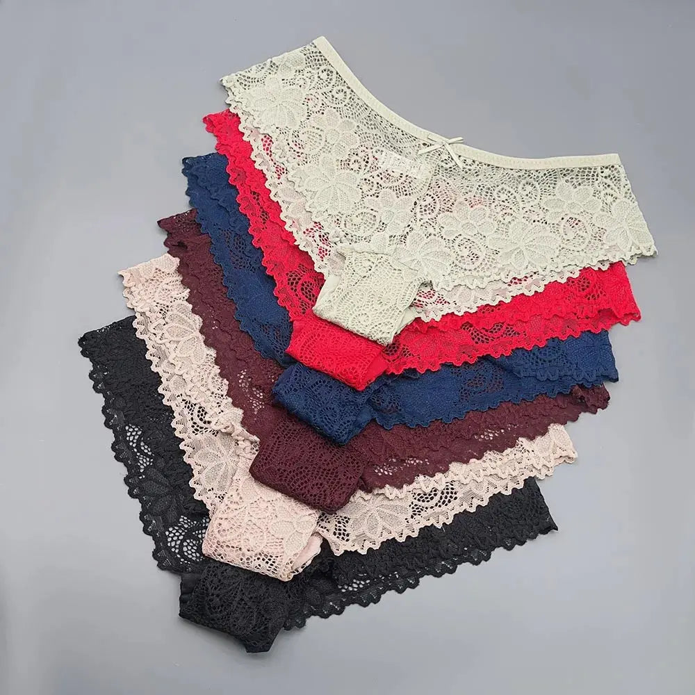Moonflame 5 PCS Women Briefs Sexy Full Lace Panties Hollow Out Low-waist Female Shorts Soft Solid Color Breathable Underwear Boutique de Lingeries et Accessoires Annie