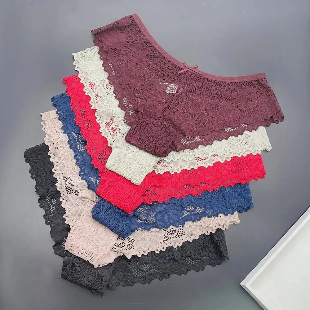 Moonflame 5 PCS Women Briefs Sexy Full Lace Panties Hollow Out Low-waist Female Shorts Soft Solid Color Breathable Underwear Boutique de Lingeries et Accessoires Annie