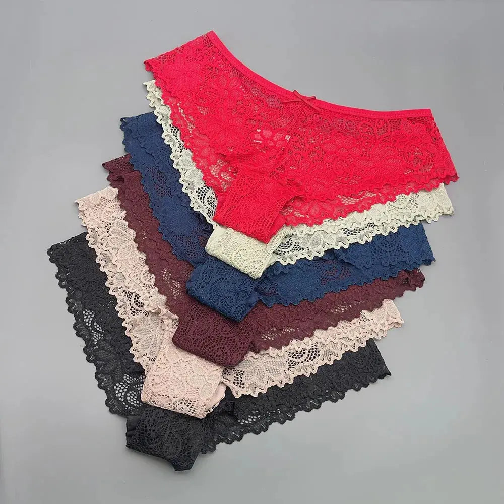 Moonflame 5 PCS Women Briefs Sexy Full Lace Panties Hollow Out Low-waist Female Shorts Soft Solid Color Breathable Underwear Boutique de Lingeries et Accessoires Annie