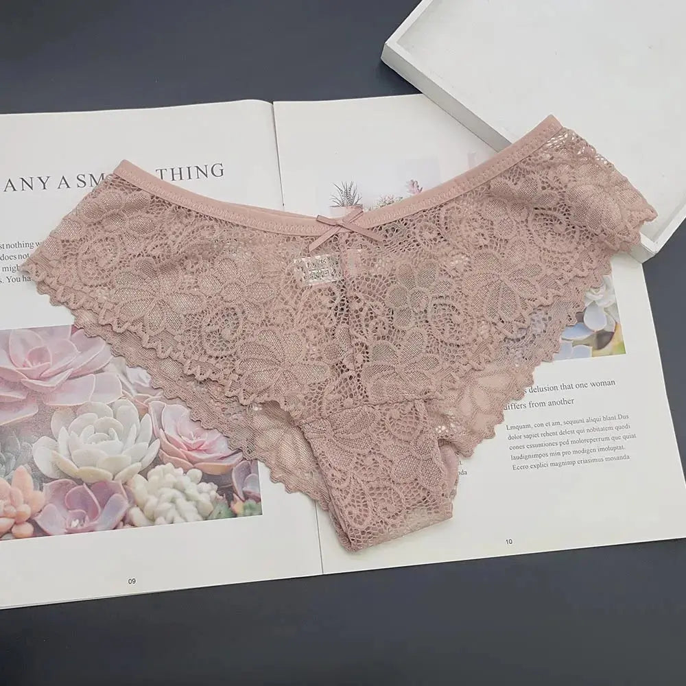 Moonflame 5 PCS Women Briefs Sexy Full Lace Panties Hollow Out Low-waist Female Shorts Soft Solid Color Breathable Underwear Boutique de Lingeries et Accessoires Annie