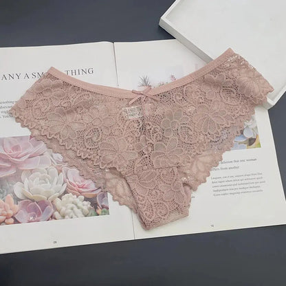 Moonflame 5 PCS Women Briefs Sexy Full Lace Panties Hollow Out Low-waist Female Shorts Soft Solid Color Breathable Underwear Boutique de Lingeries et Accessoires Annie