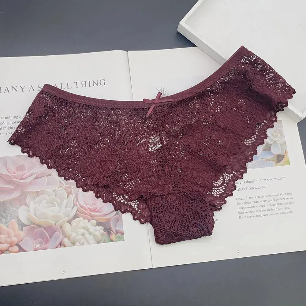 Moonflame 5 PCS Women Briefs Sexy Full Lace Panties Hollow Out Low-waist Female Shorts Soft Solid Color Breathable Underwear Boutique de Lingeries et Accessoires Annie