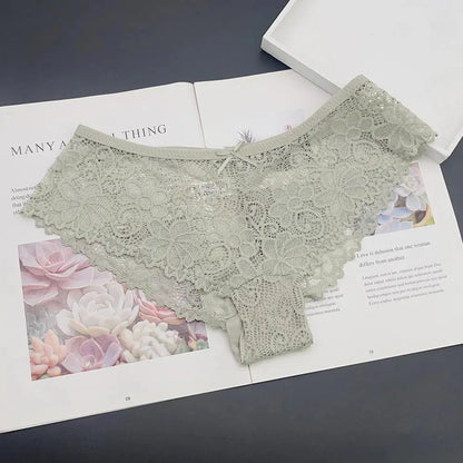 Moonflame 5 PCS Women Briefs Sexy Full Lace Panties Hollow Out Low-waist Female Shorts Soft Solid Color Breathable Underwear Boutique de Lingeries et Accessoires Annie