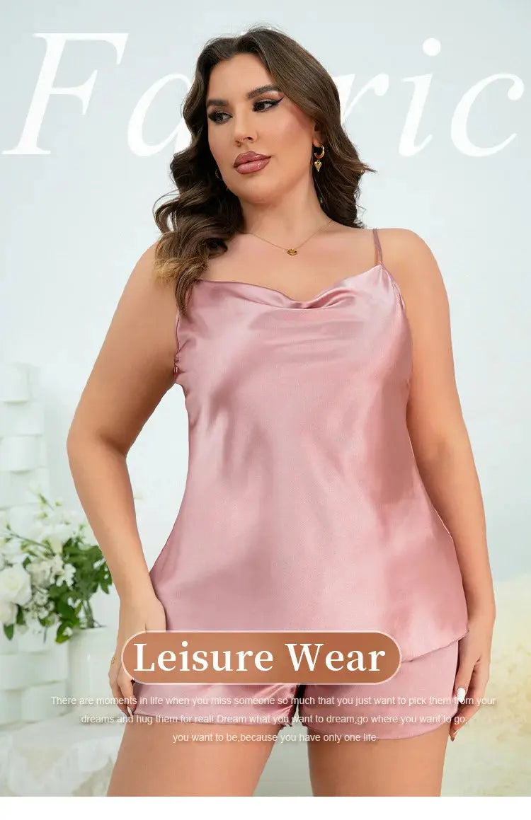 Pyjama 2 pièces en satin de soie grande taille pour femme