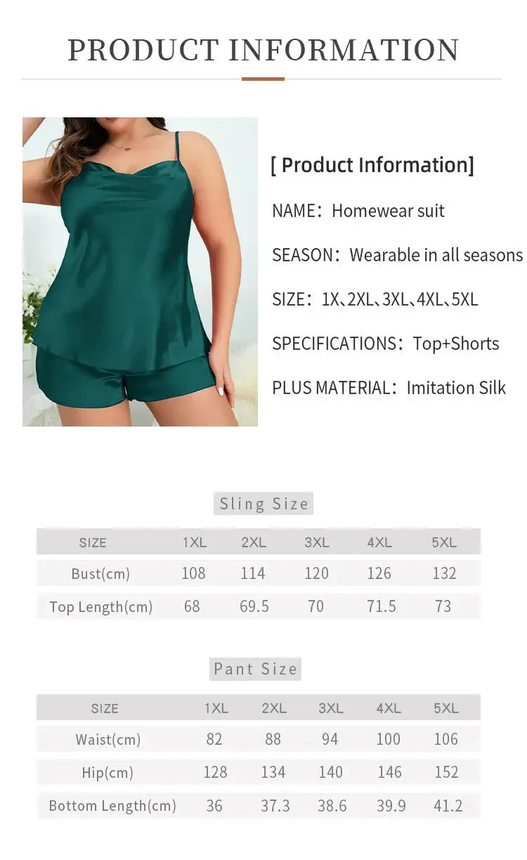 Pyjama 2 pièces en satin de soie grande taille pour femme