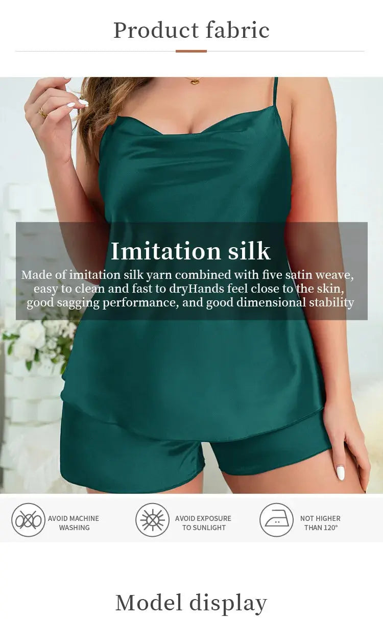 Pyjama 2 pièces en satin de soie grande taille pour femme