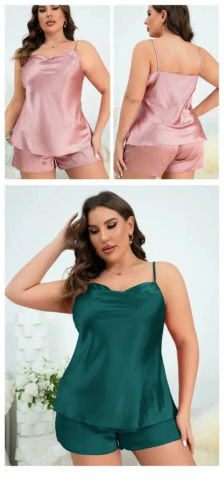 Pyjama 2 pièces en satin de soie grande taille pour femme