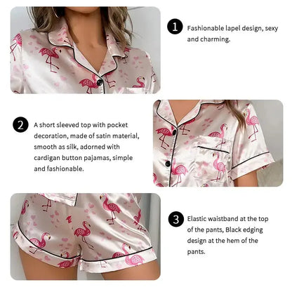 pyjama Floral haut boutonné manches courtes et Short taille élastique 